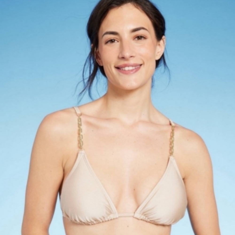 Tan With Chain Strap Triangle Bikini Top